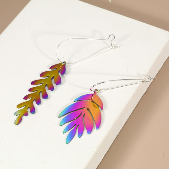 Imagen de Hierro Filigrana Estampación Colgantes Flor de Loto Chapado en Color Arco Iris Flor Hoja 5 Unidades