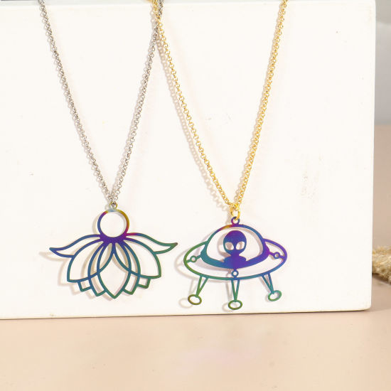Picture of Iron Based Alloy Filigree Stamping Pendants Rainbow Color Plated Drop Bell