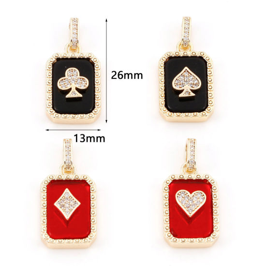 Imagen de 1 Unidad Latón Poker Colgantes Charms Octágono 18K Oro Real Chapado Con Cabochons de la Resina Claro Circón Artificial 26mm x 13mm