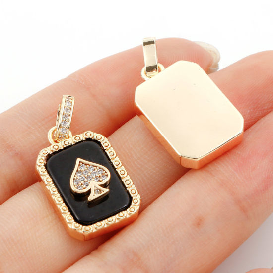 Imagen de 1 Unidad Latón Poker Colgantes Charms Octágono 18K Oro Real Chapado Con Cabochons de la Resina Claro Circón Artificial 26mm x 13mm