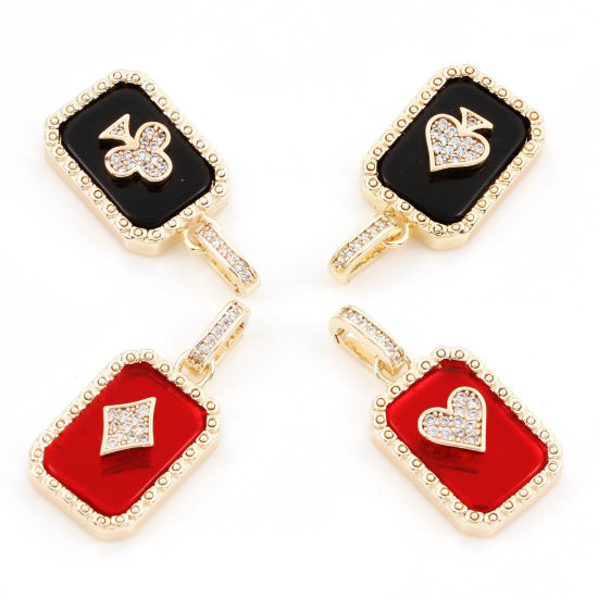 Imagen de 1 Unidad Latón Poker Colgantes Charms Octágono 18K Oro Real Chapado Con Cabochons de la Resina Claro Circón Artificial 26mm x 13mm