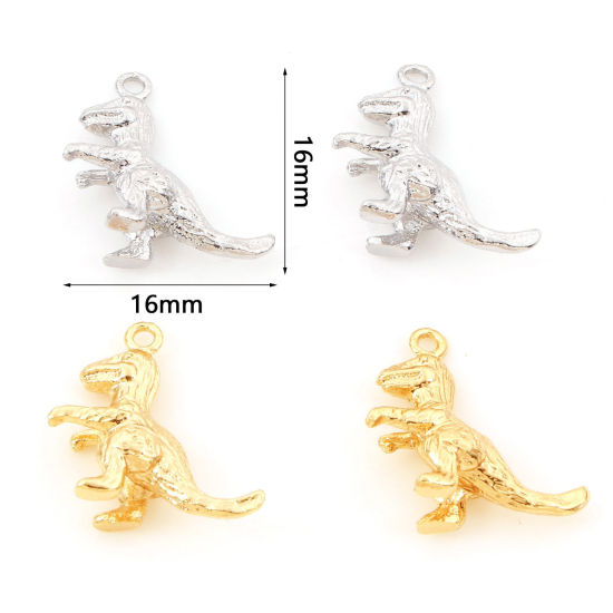 Изображение Латунь Подвески Динозавр настоящее золото с покрытием Трехмерный 16мм x 16мм, 3 ШТ