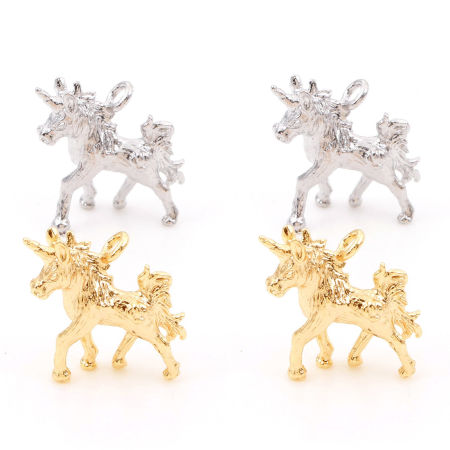 Image de Breloques en Laiton Cheval Plaqué Or Véritable 3D 14mm x 13mm, 3 Pcs