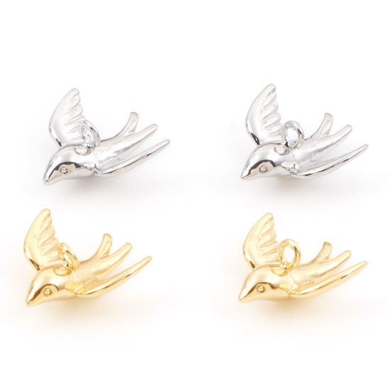 Picture of Brass Charms Real Gold Plated Swallow Bird Animal 3D 14mm x 13mm