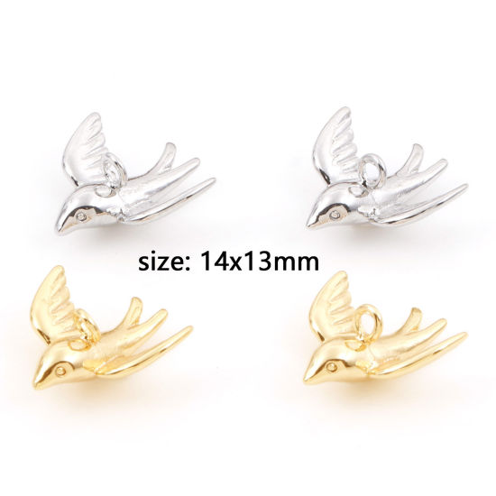 Picture of Brass Charms Real Gold Plated Swallow Bird Animal 3D 14mm x 13mm