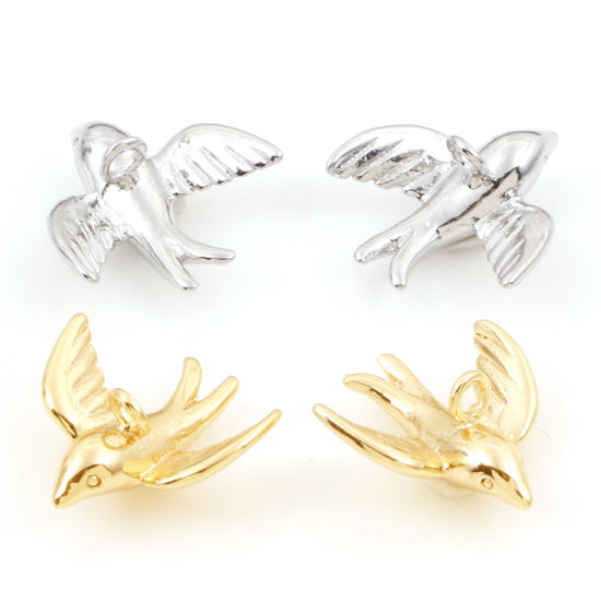 Picture of Brass Charms Real Gold Plated Swallow Bird Animal 3D 14mm x 13mm