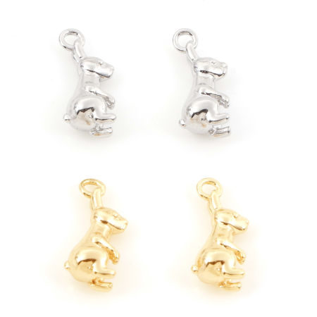 Picture of Brass Charms Real Gold Plated Rabbit Animal 3D 13mm x 6mm