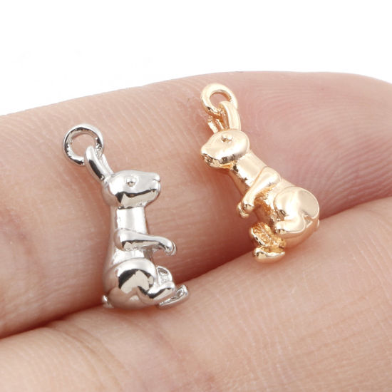 Bild von Messing Charms Echtgold plattiert Hase 3D 13mm x 6mm, 3 Stück