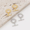 Picture of Brass Toggle Clasps Sunflower Real Gold Plated Micro Pave Clear Cubic Zirconia 18mm x 16mm