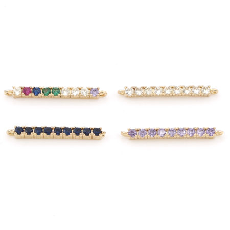 Image de Connecteurs Pendentifs Breloques en Laiton Doré Striure Micro Pave à Zircone Cubique Multicolore 24mm x 2mm, 1 Pièce