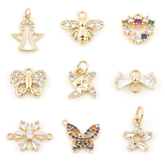 Image de Breloques en Laiton Doré Multicolore Papillon Cœur Micro Pave à Zircone Cubique Clair 1 Pièce