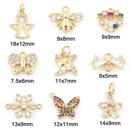 Image de Breloques en Laiton Doré Multicolore Papillon Cœur Micro Pave à Zircone Cubique Clair 1 Pièce