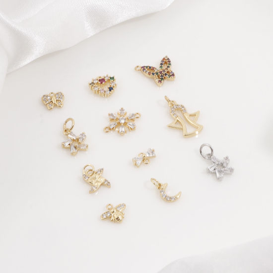 Image de Breloques en Laiton Doré Multicolore Papillon Cœur Micro Pave à Zircone Cubique Clair 1 Pièce