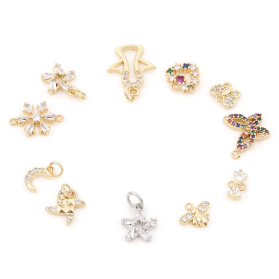 Image de Breloques en Laiton Doré Multicolore Papillon Cœur Micro Pave à Zircone Cubique Clair 1 Pièce