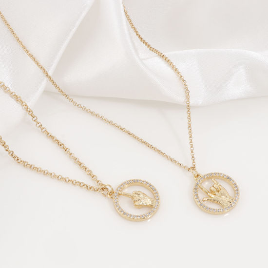 Изображение Латунь Подвески Позолоченный Позолоченный Круглые Жест Бижутерия усыпанная мелким фианит Прозрачный Искусственный Циркон 24мм x 18мм, 1 ШТ