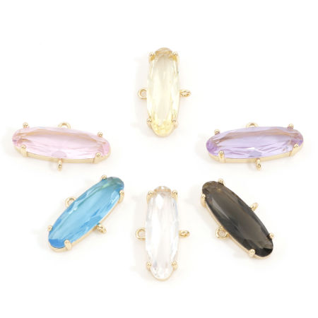 Image de Connecteurs Pendentifs Breloques en Laiton Doré Ovale à Zircone Cubique Multicolore 21mm x 11.5mm, 1 Pièce