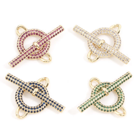 Image de Connecteurs Pendentifs Breloques en Laiton Doré Striure Anneau Micro Pave à Zircone Cubique Multicolore 3cm x 2.3cm, 1 Pièce