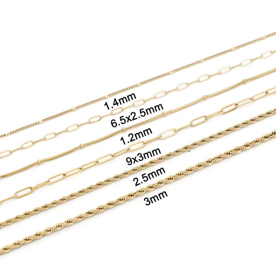 Picture of 1 Roll Vacuum Plating 304 Stainless Steel Link Chain For Handmade DIY Jewelry Making Findings 18K Gold Plated
