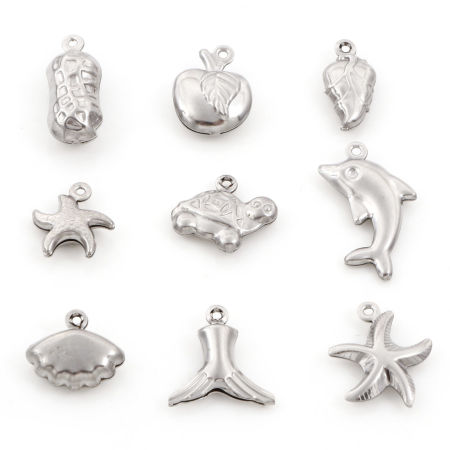 Eco-friendly 304 Stainless Steel Charms Silver Tone Shell Star Fish 3D