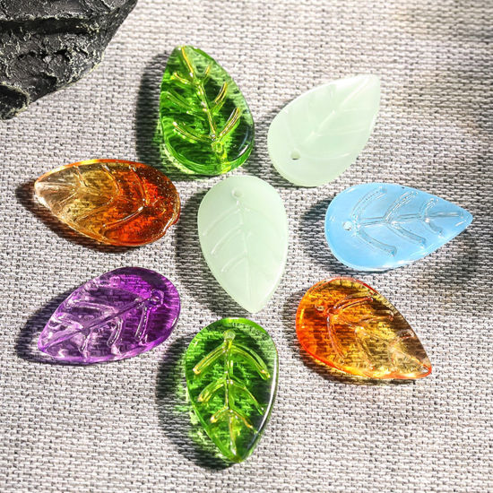 Image de Breloques en Verre au Chalumeau Feuille Multicolore Feuilles 20 Pcs