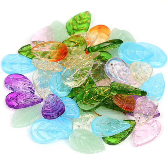 Image de Breloques en Verre au Chalumeau Feuille Multicolore Feuilles 20 Pcs