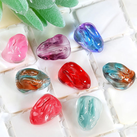 Picture of Lampwork Glass Easter Day Beads For DIY Jewelry Making Rabbit Animal Multicolor Gradient Color About 15mm x 11mm