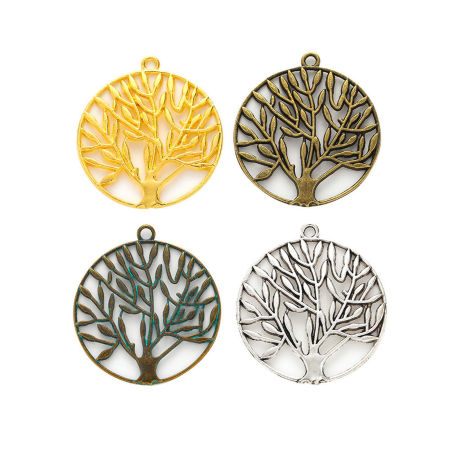Picture of Zinc Based Alloy Pendants Multicolor Round Tree of Life Hollow 4.2cm x 3.8cm