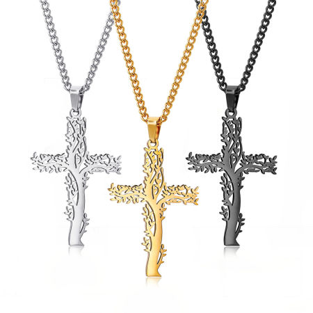 Respetuoso del Medio Ambiente 304 Acero Inoxidable Religión Link Curb Chain Collares Multicolor Cruz Árbol de la Vida Hueco 1 Unidad