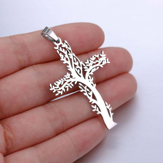 Imagen de Respetuoso del Medio Ambiente 304 Acero Inoxidable Religión Link Curb Chain Collares Multicolor Cruz Árbol de la Vida Hueco 1 Unidad