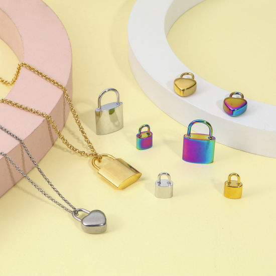 Image de Breloques en 304 Acier Inoxydable Placage Sous Vide Écologique Serrure Multicolore 2 Pcs