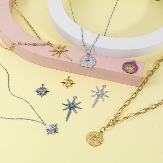 Изображение Экологически чистое вакуумное покрытие 304 Нержавеющая Сталь галактика Подвески Звезда Разноцветный 2 ШТ