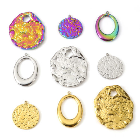 Eco-friendly Vacuum Plating 304 Stainless Steel Pendants Multicolor Round Oval