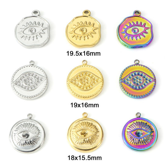 Image de Breloques en 304 Acier Inoxydable Placage Sous Vide Écologique Religieux Rond Multicolore Oeil de la Providence/ Oeil Qui Voit Tout 2 Pcs