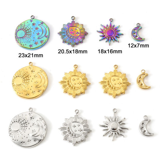 Bild von Umweltfreundliche Vakuumbeschichtung 304 Edelstahl Galaxis Charms Sonne Bunt Mond 2 Stück