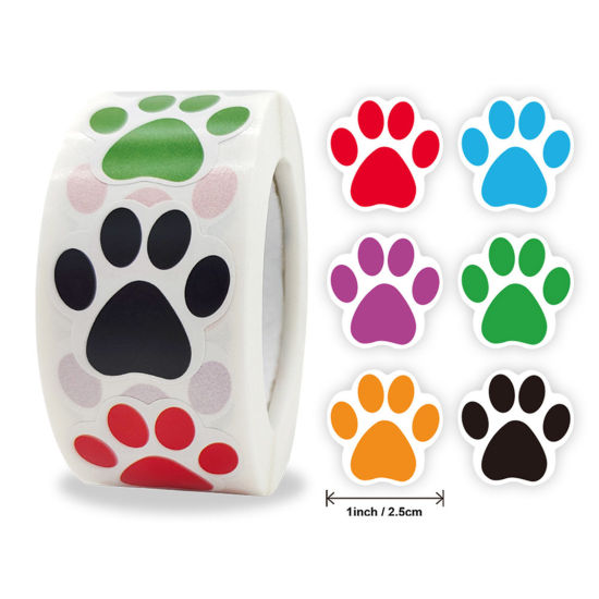 Picture of Art Paper DIY Scrapbook Deco Stickers Multicolor Paw Print 25mm x 25mm