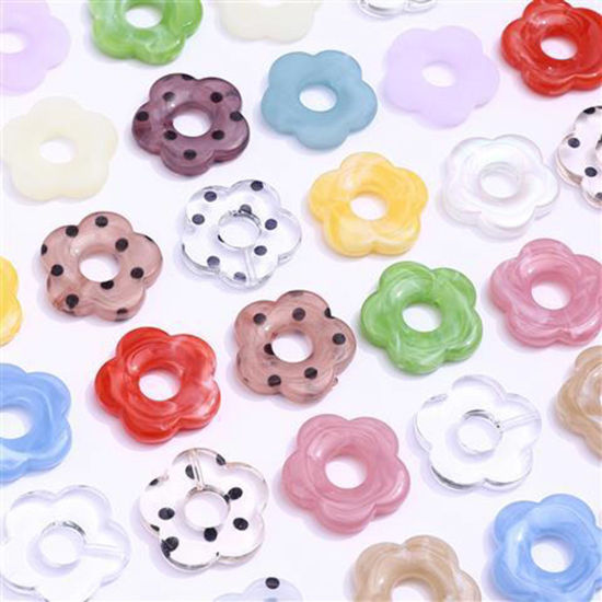Picture of Acrylic Beads For DIY Jewelry Making (Half Drilled) Multicolor Flower Ink Spot About 27mm x 27mm