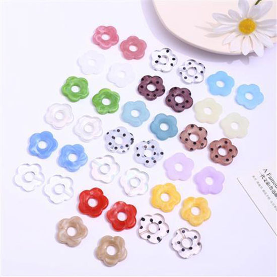 Picture of Acrylic Beads For DIY Jewelry Making (Half Drilled) Multicolor Flower Ink Spot About 27mm x 27mm