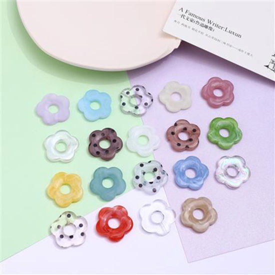 Picture of Acrylic Beads For DIY Jewelry Making (Half Drilled) Multicolor Flower Ink Spot About 27mm x 27mm