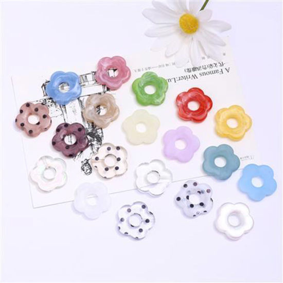 Picture of Acrylic Beads For DIY Jewelry Making (Half Drilled) Multicolor Flower Ink Spot About 27mm x 27mm