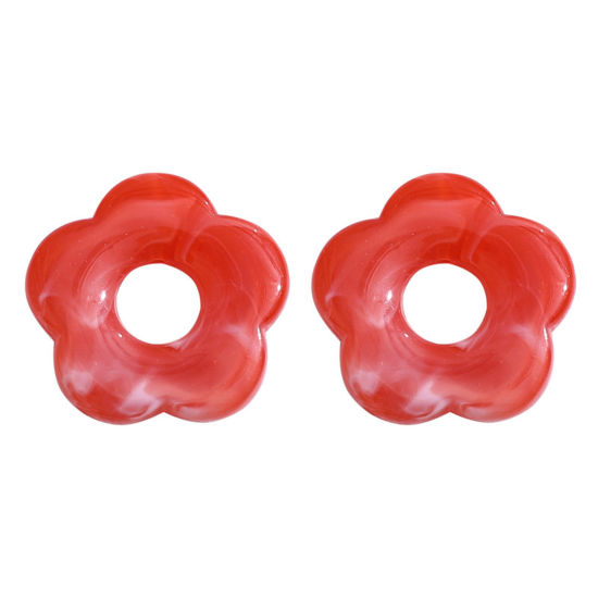 Picture of Acrylic Beads For DIY Jewelry Making (Half Drilled) Multicolor Flower Ink Spot About 27mm x 27mm