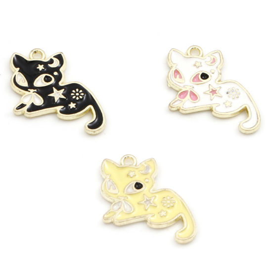 Picture of Zinc Based Alloy Cute Charms Gold Plated Multicolor Cat Animal Enamel 19mm x 16mm