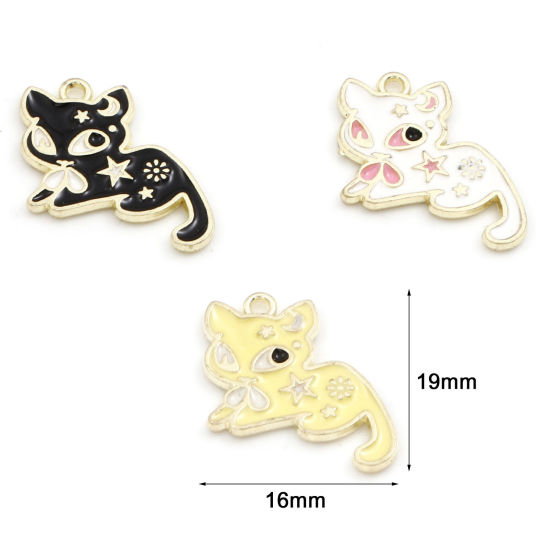 Picture of Zinc Based Alloy Cute Charms Gold Plated Multicolor Cat Animal Enamel 19mm x 16mm