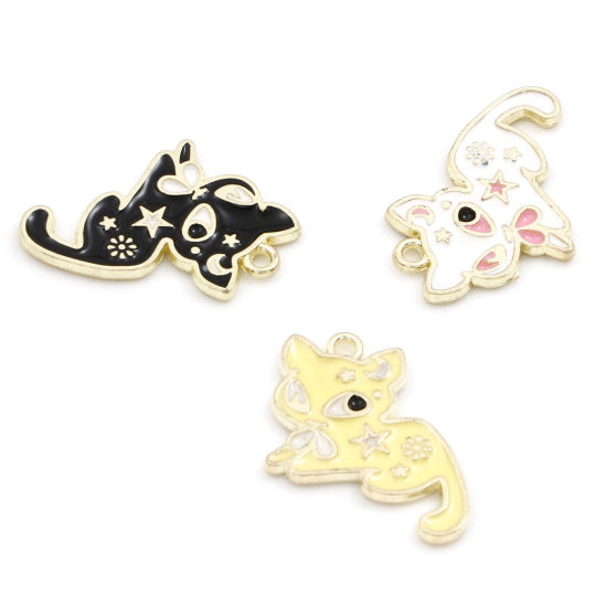 Picture of Zinc Based Alloy Cute Charms Gold Plated Multicolor Cat Animal Enamel 19mm x 16mm