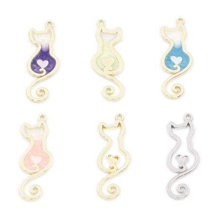 Pendentifs en Alliage de Zinc Chat Émail 3.4cm x 1.2cm, 10 Pcs