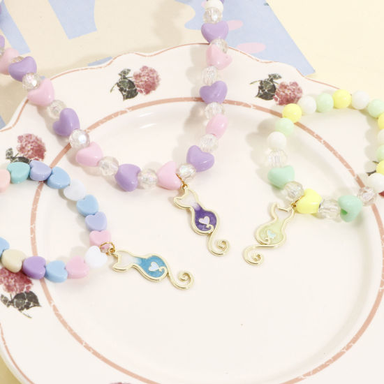 Bild von Zinklegierung Anhänger Katze Emaille 3.4cm x 1.2cm, 10 Stück