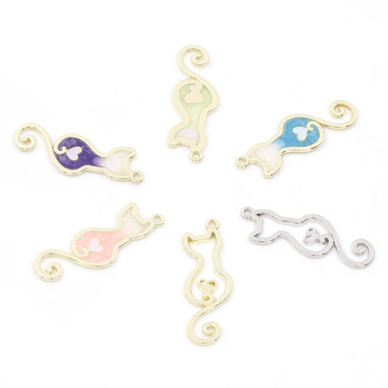 Bild von Zinklegierung Anhänger Katze Emaille 3.4cm x 1.2cm, 10 Stück