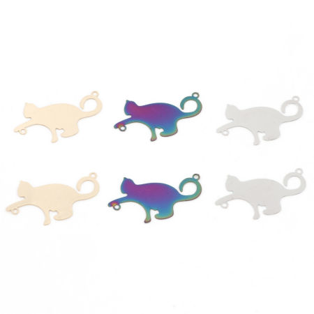 Iron Based Alloy Filigree Stamping Connectors Charms Pendants Multicolor Cat Animal 3.5cm x 2.1cm