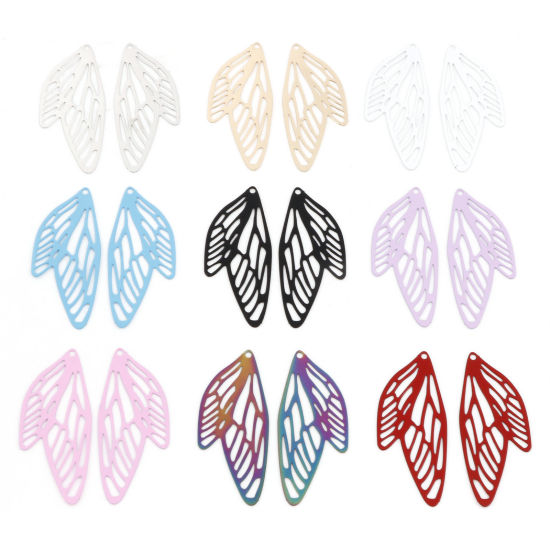 Picture of Iron Based Alloy Filigree Stamping Pendants Multicolor Butterfly Wing Insect Painted 5cm x 2.1cm