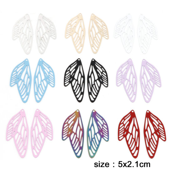 Picture of Iron Based Alloy Filigree Stamping Pendants Multicolor Butterfly Wing Insect Painted 5cm x 2.1cm