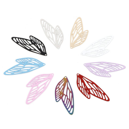 Picture of Iron Based Alloy Filigree Stamping Pendants Multicolor Butterfly Wing Insect Painted 5cm x 2.1cm